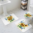 thumbnail image 3 of Spring Sunflower Bathroom Rugs Set Watercolor Pastoral Blue Butterfly Non Slip Absorbent Soft Bath Mats 3 Piece Set with Bathroom Rug, U-Shaped Floor Mat, Toilet Seat Cover Large Size, 3 of 9