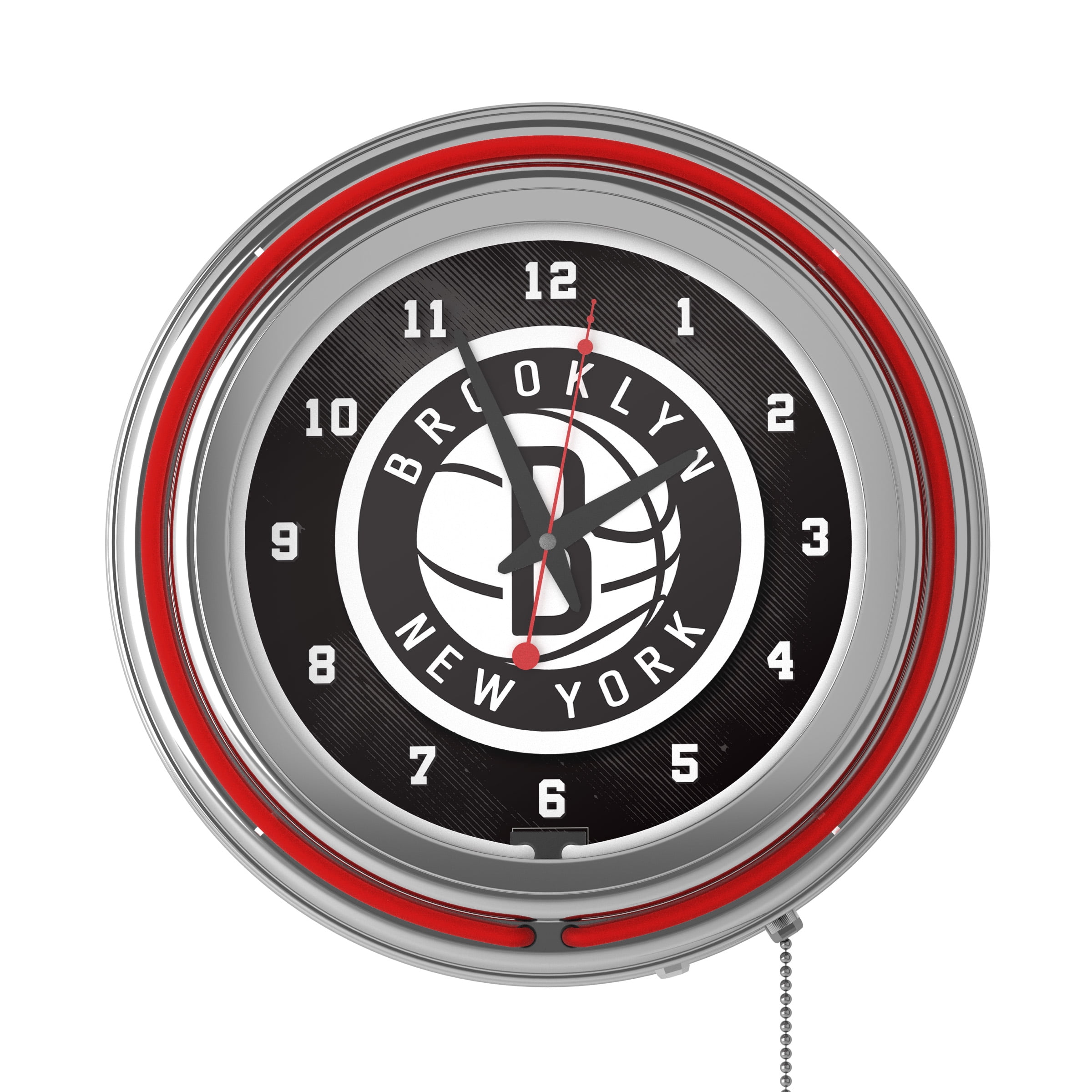 Trademark Global Brooklyn Nets NBA Chrome Double Ring Neon Clock