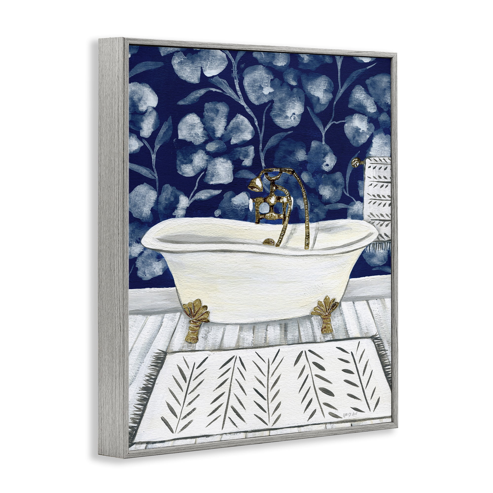 Stupell Industries Bold Blue Bathtub Typography Painting Gray Framed Art Print Wall Art, 11 x 14