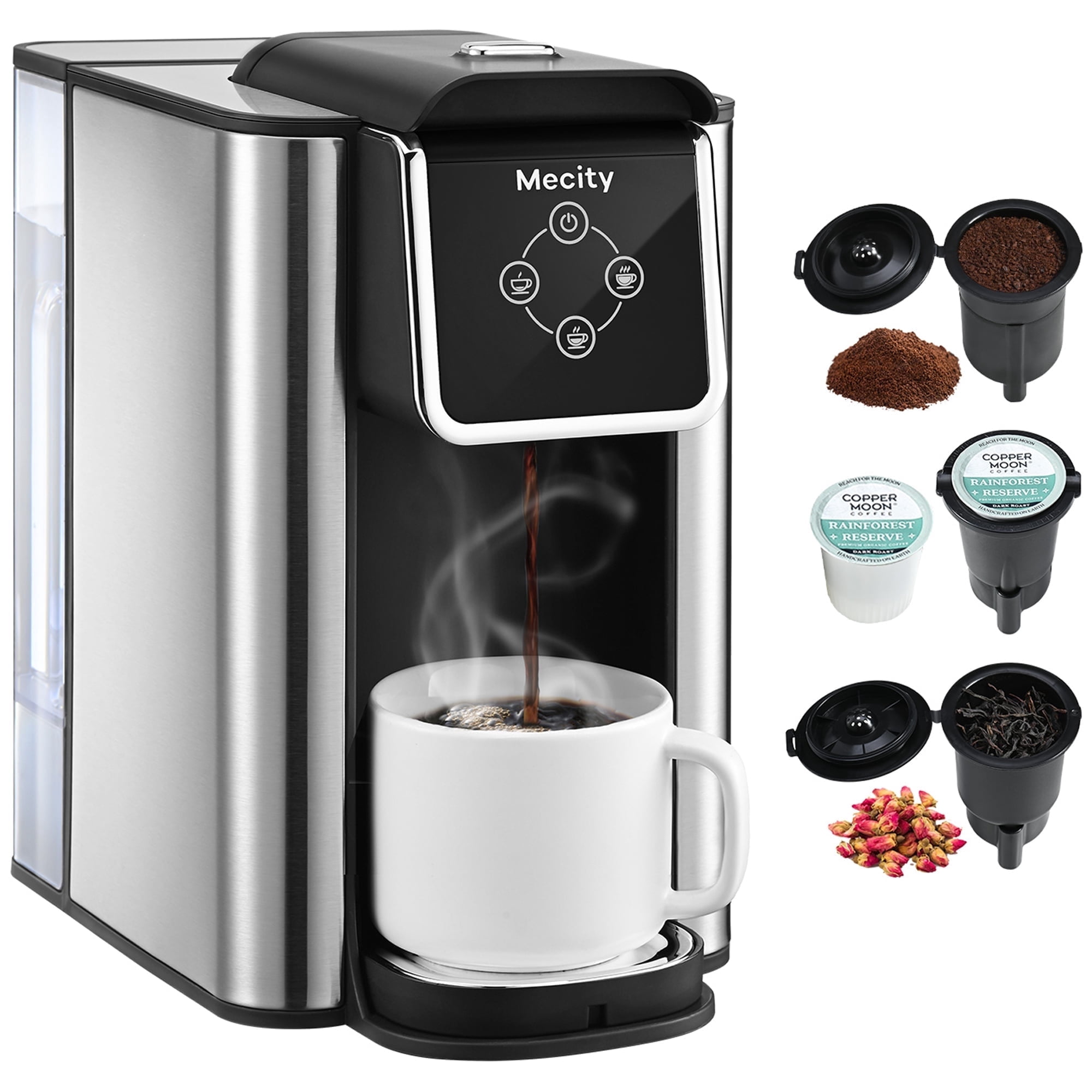 Mecity Coffee Maker 3 in 1 Single Serve Coffee Machine, Compatible with K cup Capsules, Instant Coffee Pot, Tea maker, 6,8,10 Oz Cup, Removable 50 Oz Water Reservoir, 120V 1150W, Black