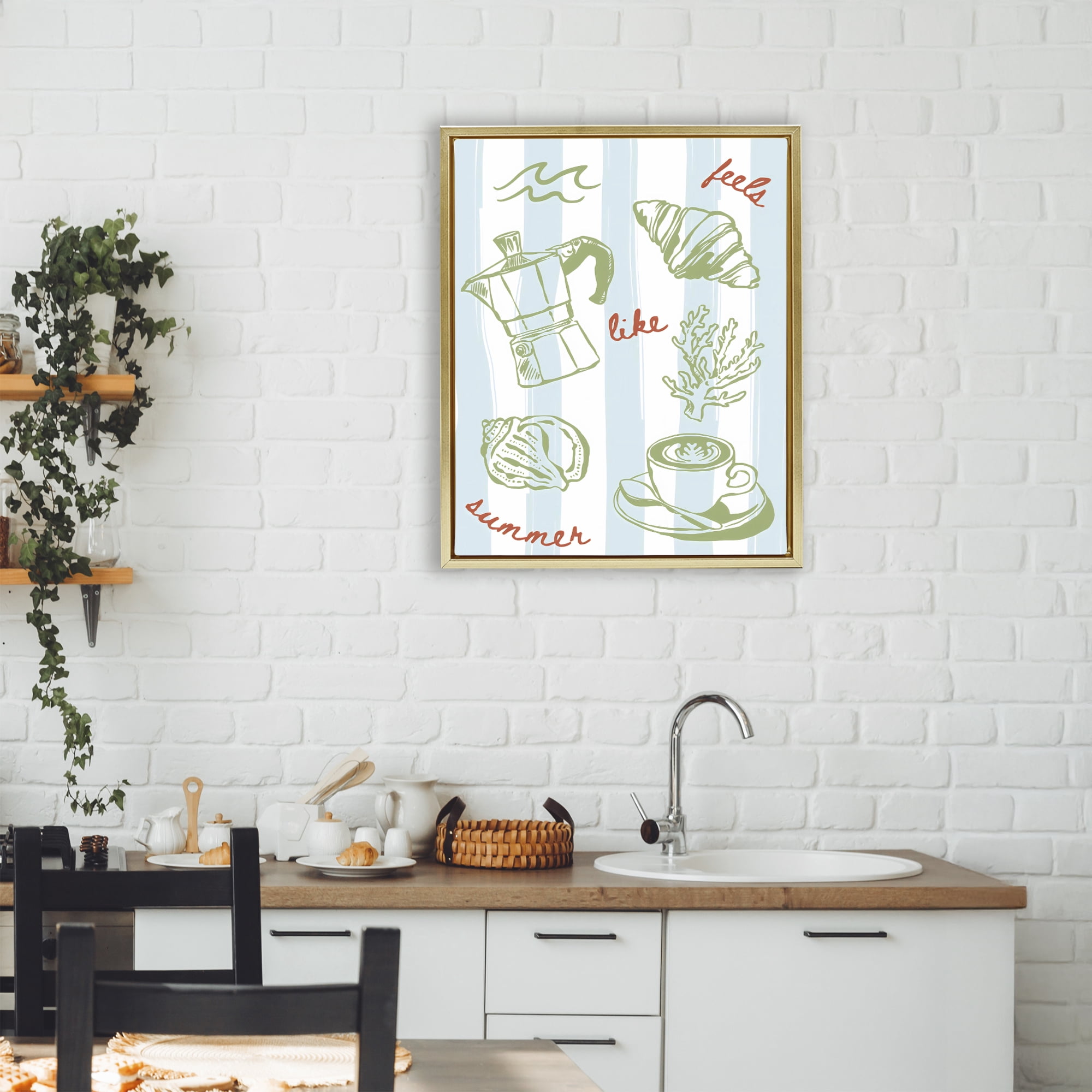 Stupell Industries Feels Like Summer on Stripes Gold Framed Floater Canvas Wall Art, design by The Prints Vibe