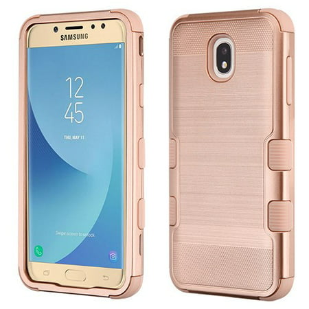 Samsung Galaxy J7 (2018), J737, J7 V 2nd Gen, J7 Refine Phone Case Tuff Hybrid Shockproof Impact Rubber Dual Layer Hard Soft Protective Hard Case Cover Brushed Textured Rose Gold Phone