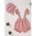 thumbnail image 2 of SAYOO Baby Girls Suspender Pants with Hat, Adjustable Straps Plain Knitted Ruffle Overalls, High Waist Short One-Piece Jumpsuit, 2 of 9
