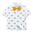 thumbnail image 3 of WOLLED Kids Baby Boys Gentleman Outfit Toddler Printed Short Sleeve Shirt with Bowtie and Shorts Set for 9m-7 T, 3 of 9