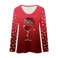 thumbnail image 4 of IWRICH Women's Christmas Red Glass Printed Tops Casual V-Neck Long Sleeve Casual T-Shirts 2025 Fall Trendy Tees Red XL, 4 of 4