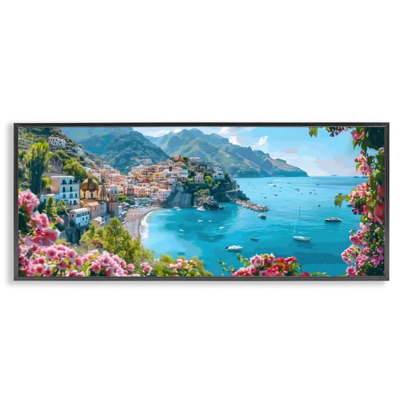 Stupell Industries Coastal Mediterranean Seascape View Black Framed Giclee Art, 24 x 10, by LSR Design Studio