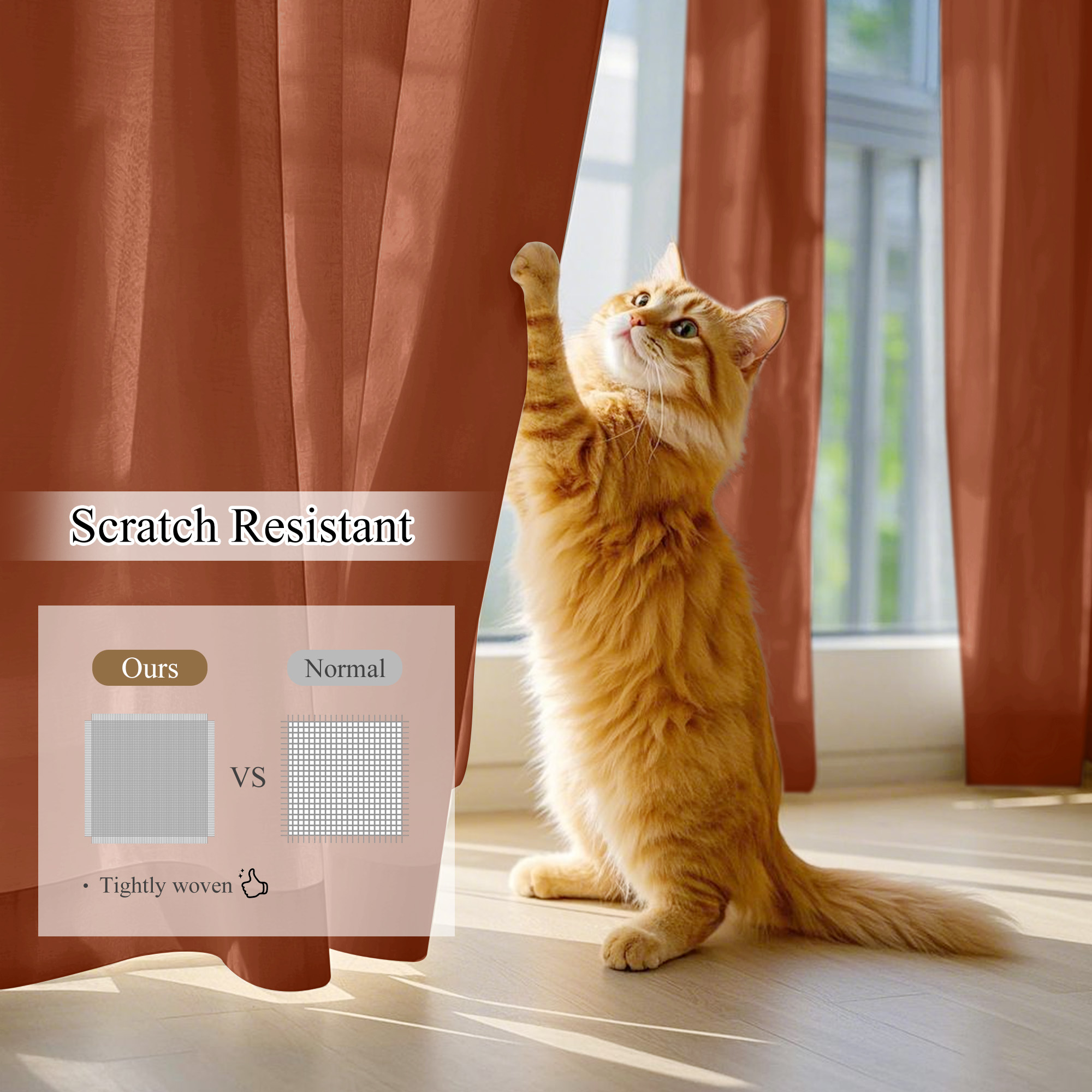 NICETOWN Burnt Orange Sheer Curtains for Bedroom, Non-See-Through Semi Sheer Curtain Light Filtering Grommet Window Curtains for Dining Room, 52"x102", Set of 2