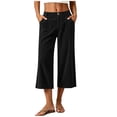 thumbnail image 2 of VBVC Women's Straight Leg Corduroy Capri Pants , High Waisted Cropped Trousers For Women , Ladies' Casual Relaxed Pants with Pockets, Black , S-2XL, 2 of 9