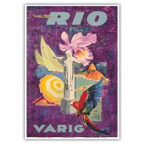 Rio Brazil - Varig Airlines - Vintage Airline Travel Poster c.1955 - Master Art Print 10in x 14in