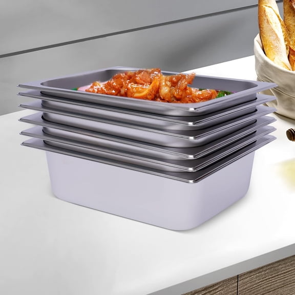 Miumaeov 6-Pack 3.94 Inch Deep Steam Table Pans, Commercial Stainless Steel Buffet Trays Food Warmer Inserts Hotel Serving Containers