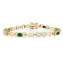 18K Yellow Gold Plated Silver Green Created Emerald and White Moissanite and Lab Grown Diamond Bracelet for Women | 3.41 Cttw | Gemstone May Birthstone | Oval 6X4MM | Length 7.25 inches