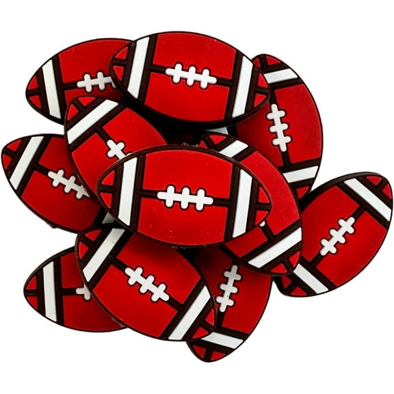 Lashicorn Football Red Threads Silicone Focal Bead  12 Pack Sports Team for Freshie Hangers Beaded Pens 1.2 Wholesale Bulk Keychain Brushes