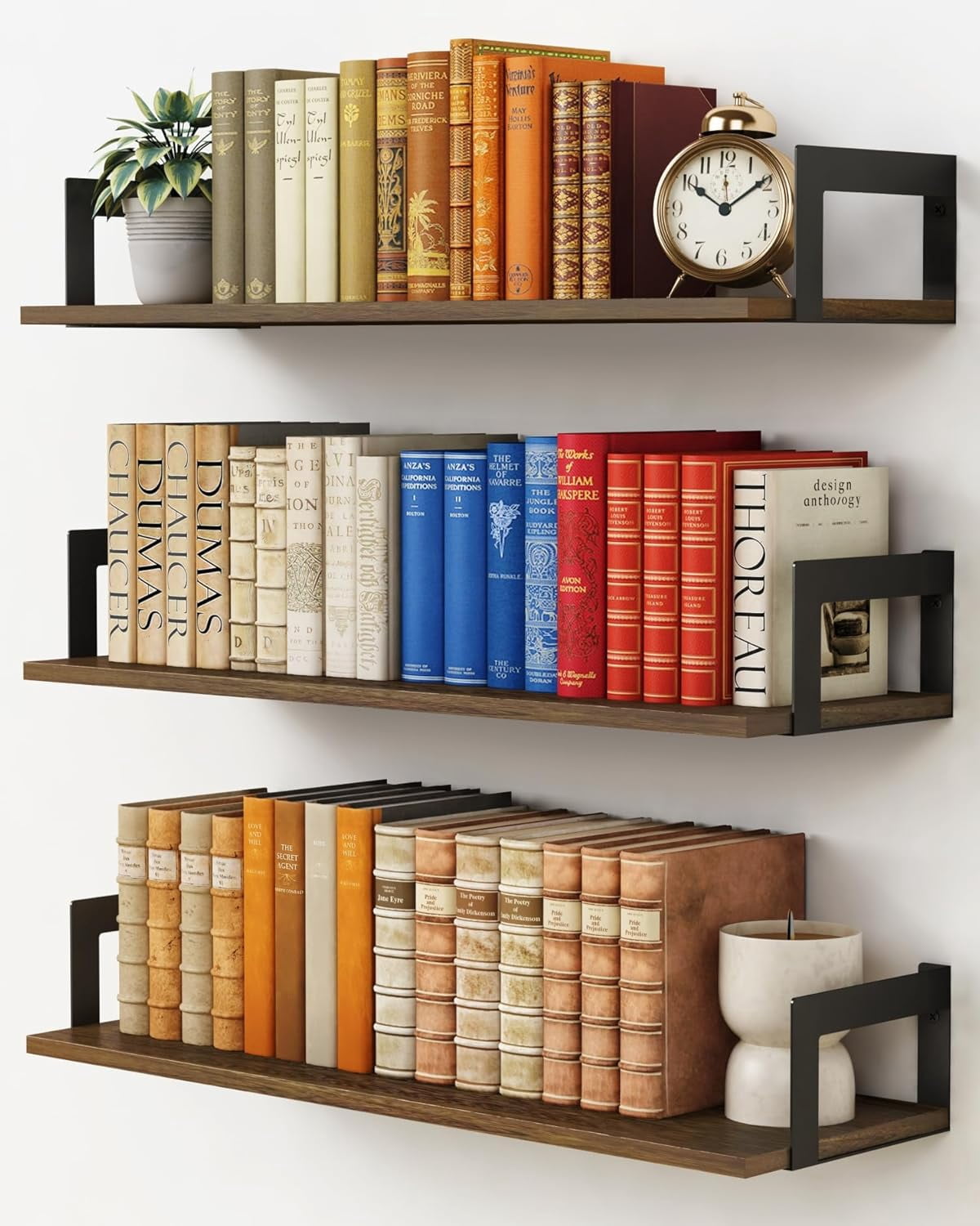 24 Inch Floating Wall Bookshelf for Kids Bedroom, White Large Wall Shelves for Bathroom Over Toilet, Deep Long Floating Book Shelves for Teen Girls Boys Office Classroom Living Room (Set of 3)
