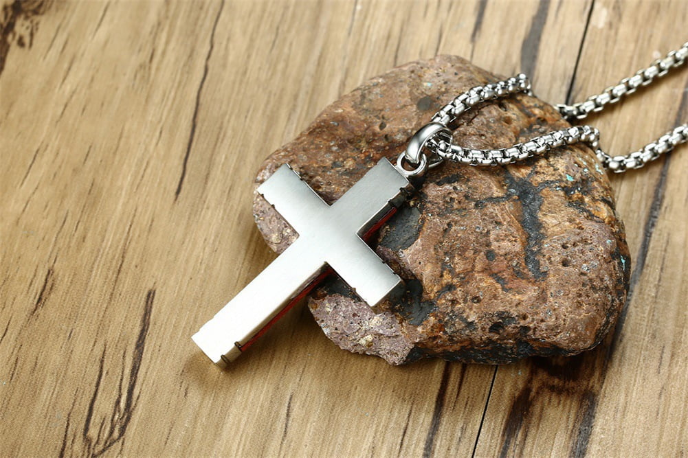 Miren Men’s Wooden Cross Necklace – Handmade Ebony Christian Cross Pendant with Stainless Steel Chain, 24” Brown Baptism Gift for Men