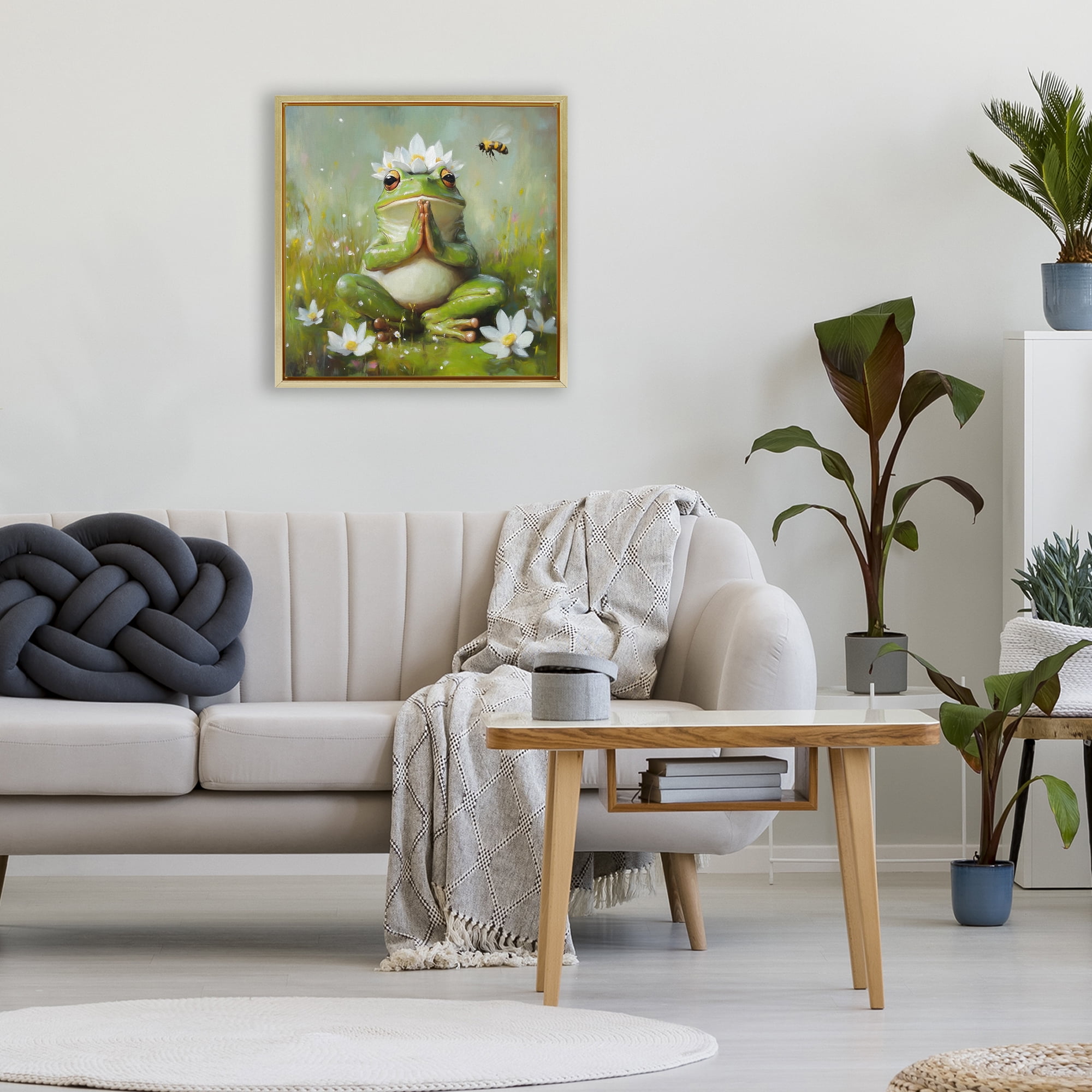 Stupell Industries Buddha Bullfrog Meditation Gold Framed Floater Canvas Wall Art, design by Tina LeCour