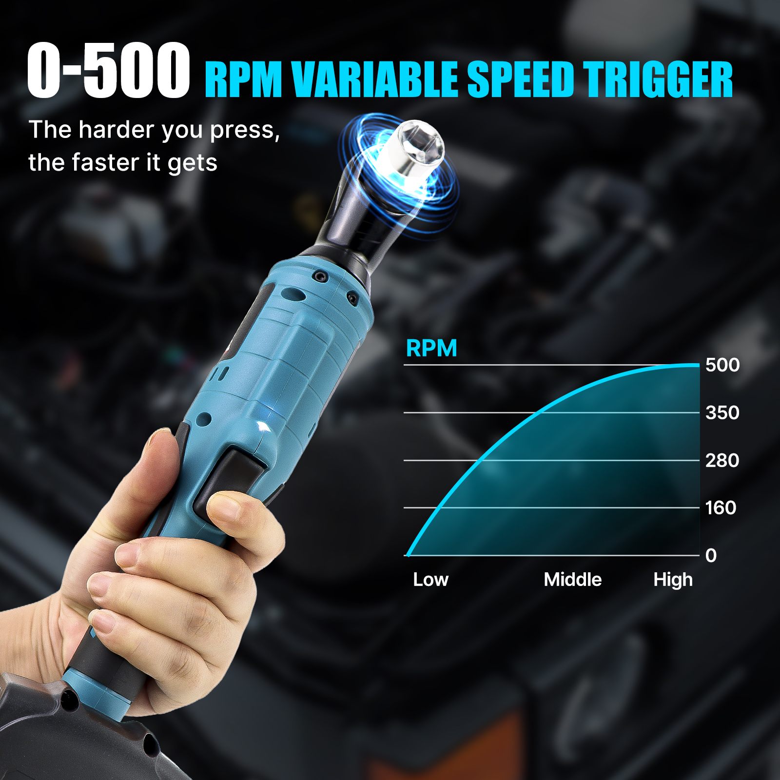 iMeshbean 21V Electric Cordless Ratchet Wrench 3/8" Right Angle Wrench Impact Power Tool 2 Battery
