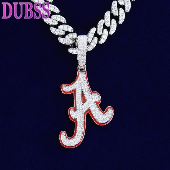 DUBSS Iced Out Cursive Initial A Necklace Pendant for Men Prong Setting Cubic Zirconia Hip Hop Jewelry