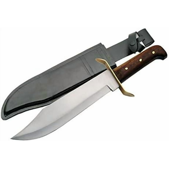Full Tang Bowie Fixed Blade Hunting Knife 15 inch - Buck Knife with Leather Sheath for Men - Firm Grip Handle, Brass Guard with Carbon Steel Clip-Point Blade Knifes for Camping, Outdoor$$Other