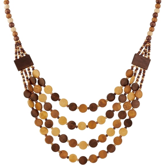 Vintage Retro Wooden Beaded Multi Layered Long Necklace, Irregular Unique Shape Beads, Monochrome Style Women's Jewelry, Holiday Accessories
