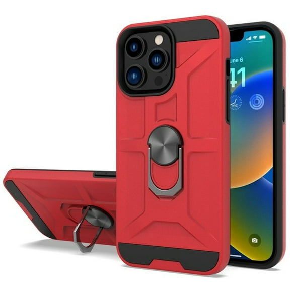 Dynamic Dual Layer Hybrid Case with Ring Grip for iPhone 14 Pro Max - Red