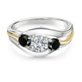 thumbnail image 2 of Gem Stone King 925 Sterling Silver and 10K Yellow Gold Round White Lab Grown Diamond and Black Onyx 3 Stone Ring for Women | 0.94 Cttw | Three Stone Wedding Engagement Anniversary Ring for Women, 2 of 3