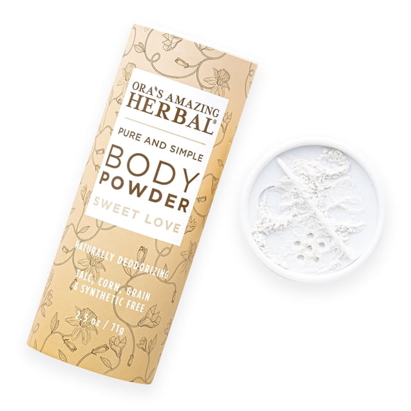 Polvo corporal para mujeres sin talco en polvo para baño, sin granos de maíz ni gluten, aroma dulce de amor, incienso, ámbar, ylang ylang, vainilla, increíble hierba de Ora, 2.5 oz