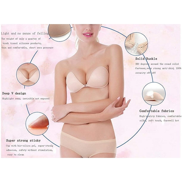 MITALOO Push up Strapless Self Adhesive Plunge Bra Invisible Backless Sticky  Bras, Beige, A : : Fashion