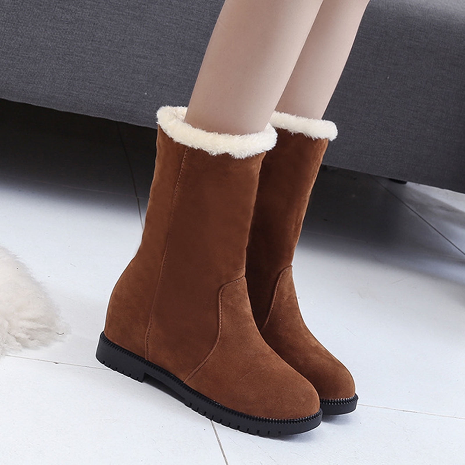 Bottes Père Noël Pour Homme - Avec Fourrure Blanche, Fermeture éclair, Boucle De Combat, Pour Cosplay Et Fêtes - 11