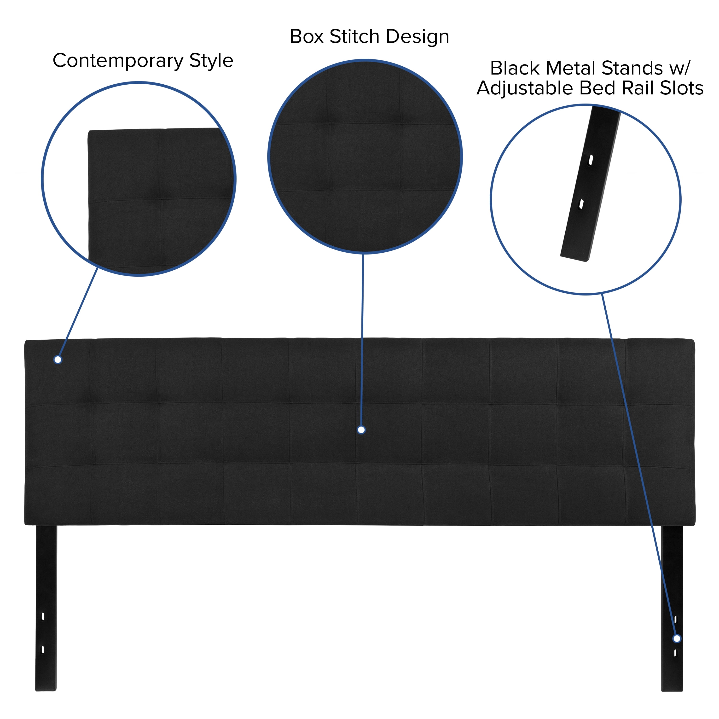 Emma + Oliver Quilted Tufted Upholstered King Size Headboard in Black Fabric