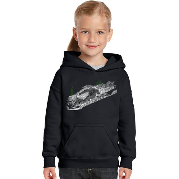 LA Pop Art Girl's Word Art Hooded Sweatshirt - Ski