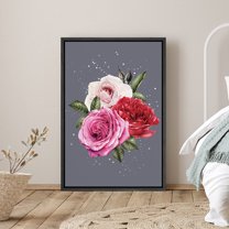 PixonSign Framed Canvas Print Wall Art Red and Pink Roses Botanical Flower Digital Art Modern Art Glam Closeup Colorful Multicolor Ultra for Living Room, Bedroom, Office - 24"x36" Black