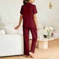thumbnail image 5 of Miluxas Womens Pajamas Set Short Sleeve Button Down Sleepwear Top and Long Pants Set Soft 2 Piece Pjs Lounge Set Wine XL(XL), 5 of 6