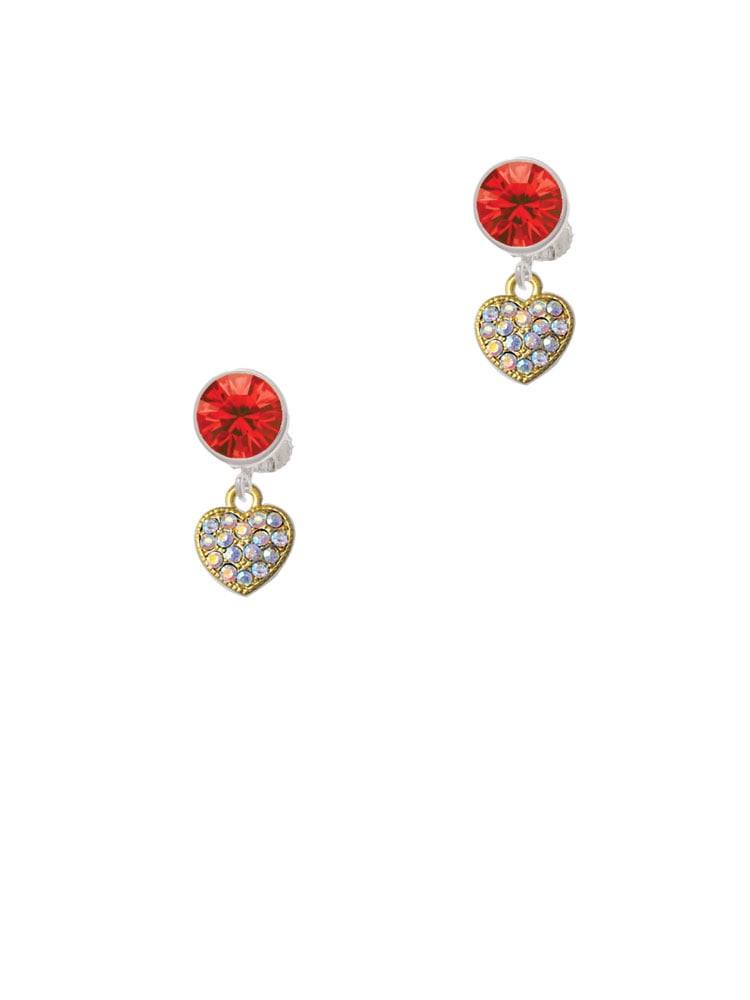 Delight Jewelry Goldtone Clear AB Crystal Heart Red Crystal Clip on Earrings