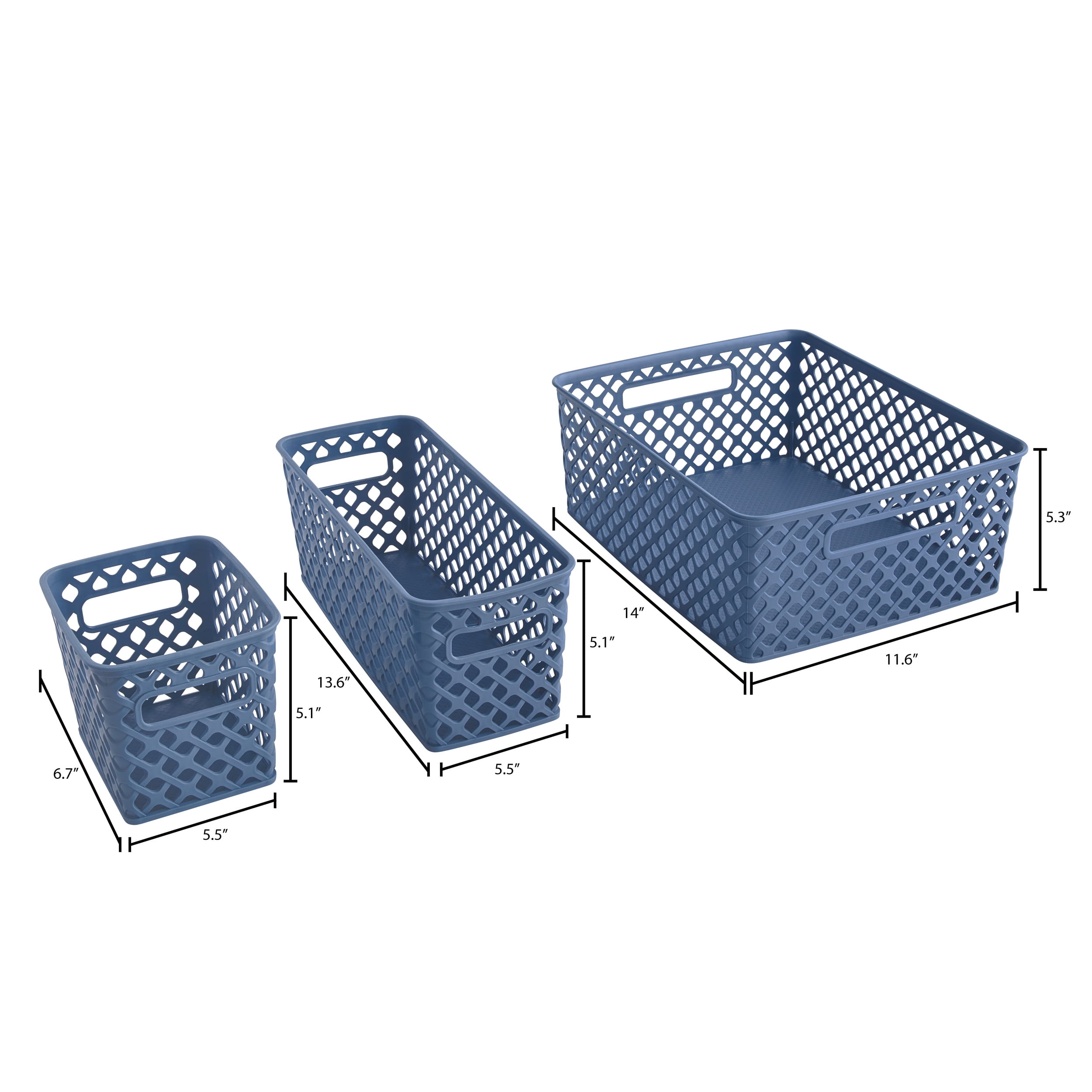 (2 pack) Mainstays 4-Piece Blue Decorative Plastic Storage Basket Set, 14 in x 11.6 in x 5.3 in