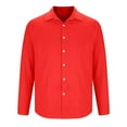 thumbnail image 4 of Puntoco Men's Cotton Linen Long Sleeve Shirts Casual Button Down Banded Collar Shirt Beach Summer Tops with Pocket Red XXL(XXL), 4 of 6