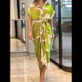 thumbnail image 2 of Vestido Camisero Fruncido con Botones para Mujer, Corta, Solapa, Cuello en V, Elegante Vestido Maxi Floral de Fiesta con Cinturón Amarillo M, 2 of 4