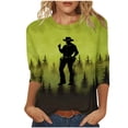 thumbnail image 3 of Aboser Western Cowboy Tops for Women Trendy 3/4 Sleeve Printed Shirts Plus Size Casual T Shirt Funny Round Neck Tunic Top Cozy Soft Pullover Blouses, 3 of 6