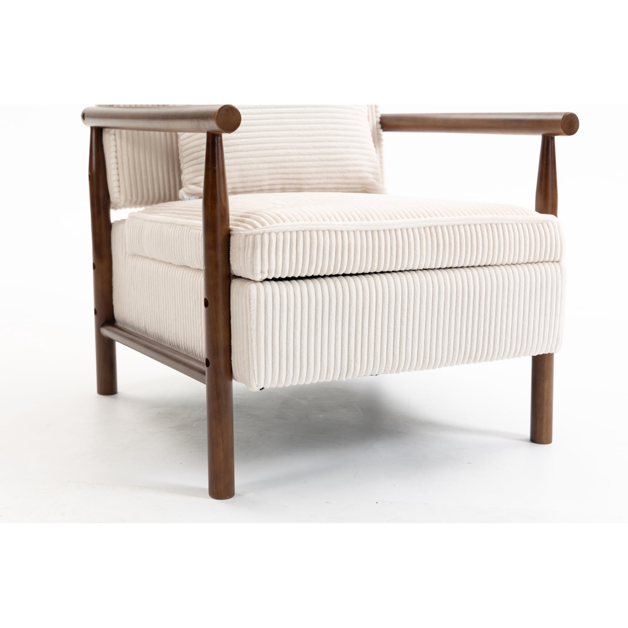 Leumius Storage Chair, Mid Century Modern Accent Chair with Solid Wood Frame, Upholstered Living Room Chairs with Waist Cushion, Reading Armchair for Bedroom Sunroom White