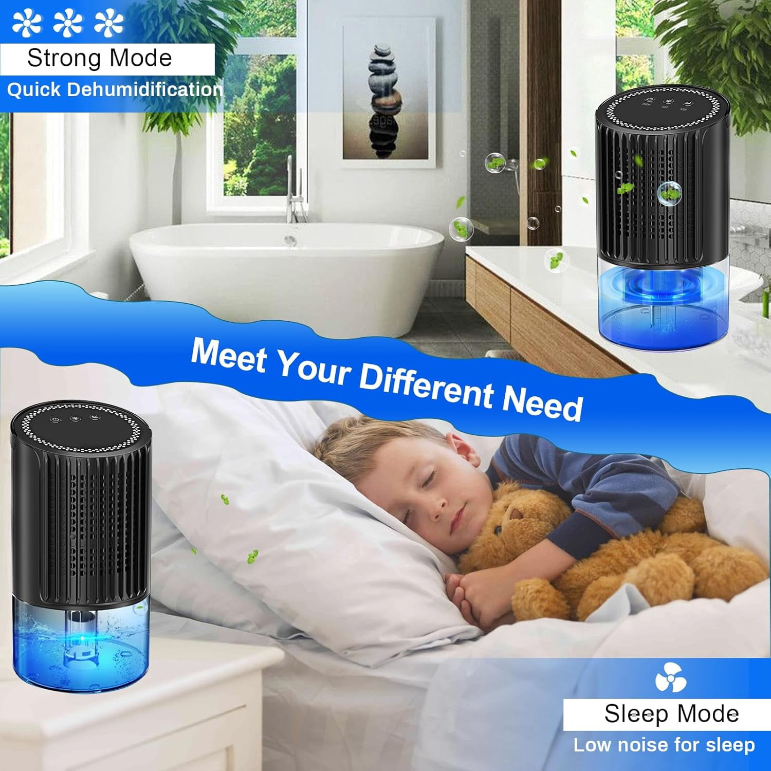 5.49-Pint Dehumidifier for Room Home,HopePow Automatic Defrosting Dehumidifier 1,000 Sq. ft Coverage Area Energy Efficiency 7 Colors Light Mini Dehumidifier for Room Bathroom,Basement,Bedroom,Black