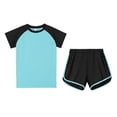 thumbnail image 3 of Lopeceal Girls Athletic Two Piece Outfits Color Block Dry Fit Crew Neck Short Sleeve Top with Shorts Sport Workout Gym 3-15Y, 3 of 6