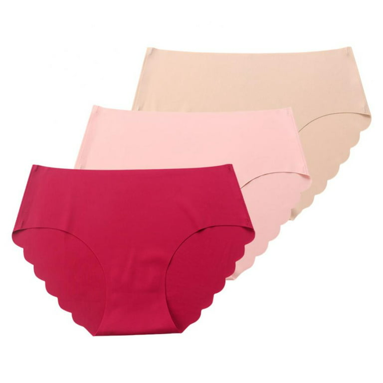Popvcly 3 Pack Women's Seamless Panties Soft Scalloped Trim Bikini Panty  Breathable Hipster Stretch Underpants 