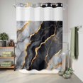 thumbnail image 5 of No Hook Shower Curtain with Built-in Rings - Black and Gold Marble Texture Washable Waterproof Fabric Bathroom Curtains for Hotel,Rentals, 72X 96 Inch Extra Long , Abstract Modern Lines, 5 of 8