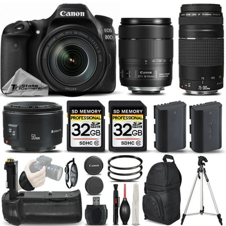 Canon EOS 80D DSLR Camera with 18-135mm USM Lens + 75-300 III + 50mm 1.8