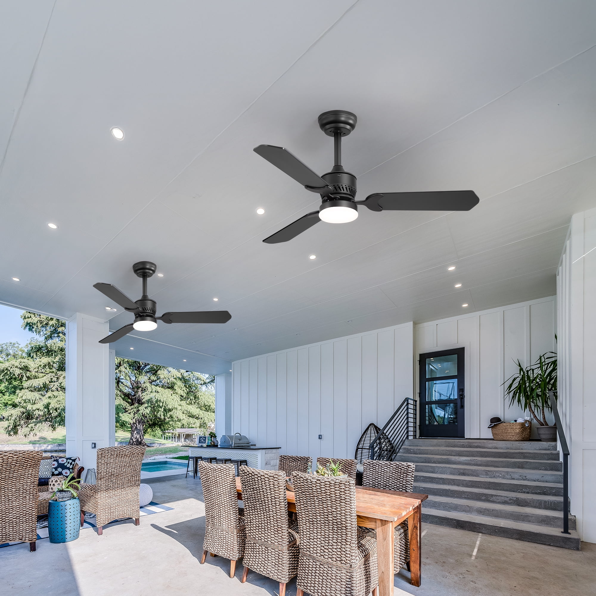 ALKAFY 2-Pack 42 inch Black Modern Ceiling Fan - 3-Blade Smart DC Motor, LED Light & Remote for Bedroom, Living Room