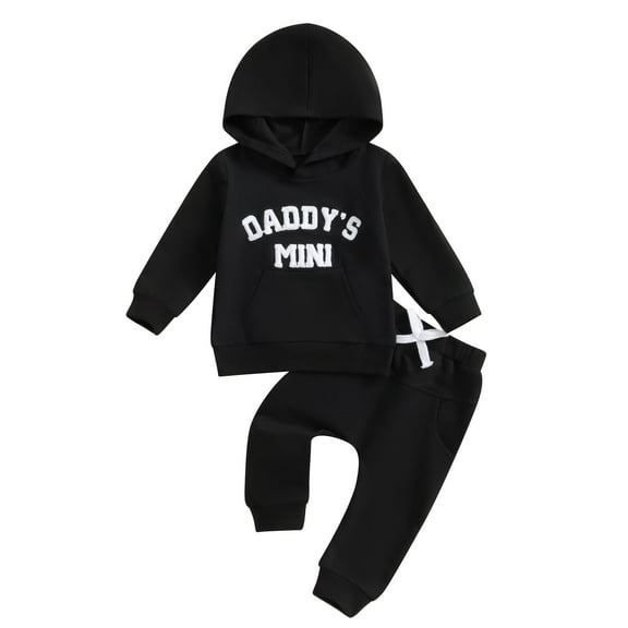 Baby Toddler Boy Fall Hooded Clothing Set 0 6 12 18 24 Months 2T 3T Letter Embroidery Long Sleeve Hoodie and Elastic Sweatpants 2 Piece Outfits