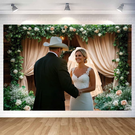 Wedding Rustic Barn Door Backdrop Bridal Country Western White Floral Photography Background Vintage Wooden Green Leaves Anniversary Party Decorations Banner Supplies Photo Booth Props