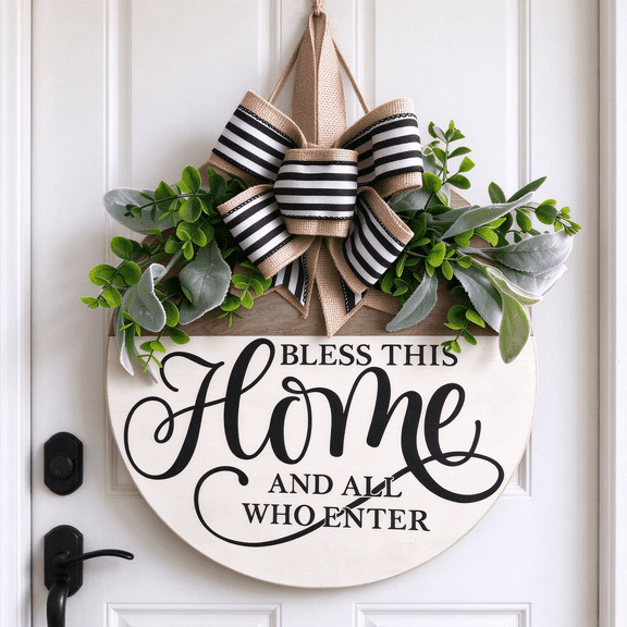 Welcome Sign for Front Door, Hanging Outdoor Decor, Housewarming Gift for All Seasons and Holidays, White