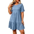 thumbnail image 3 of Horkkom Plus Size Dresses for Women Summer Mini Short Sleeve Sundresses Casual Loose Beach Tiered Dress XXL, 3 of 9