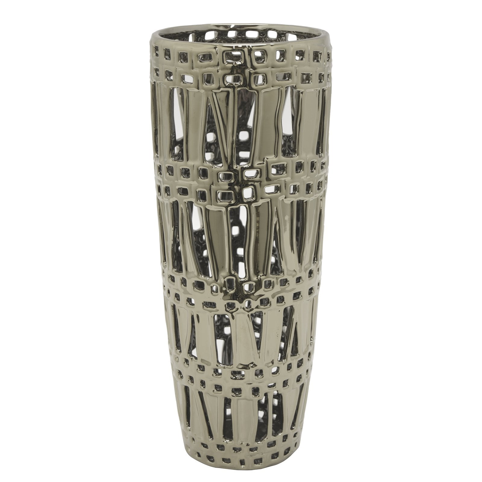 Three Hands 15 in. Pierced Silver Ceramic Vase