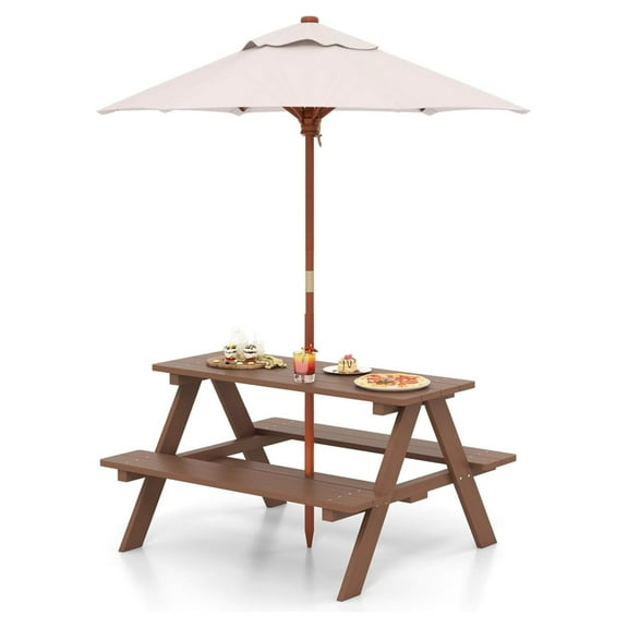 Kids Picnic Table, Toddler Outdoor Table & Set, Wooden Children Patio Furniture with Folding Umbrella, Kids Picnic Tables for Outdoors, Gift for Boys Girls Onesize